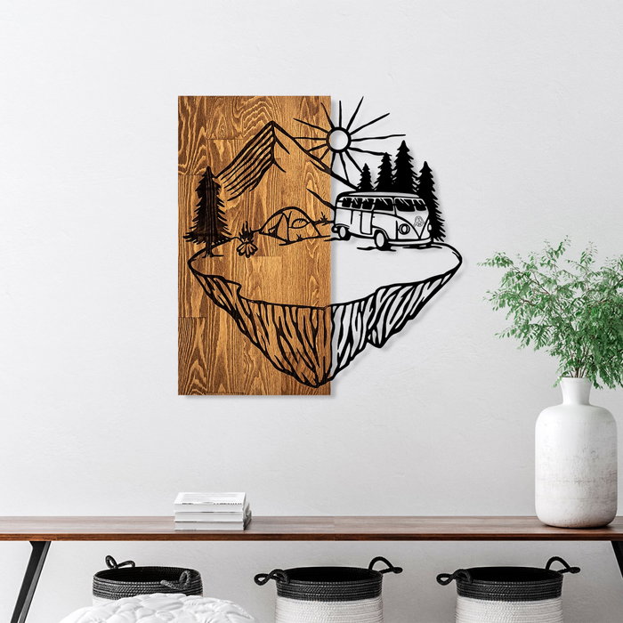 Wallity Camp Life Escultura de pared de madera y metal nogal y negro Wallity Camp Life Escultura de pared de madera y metal nogal y negro